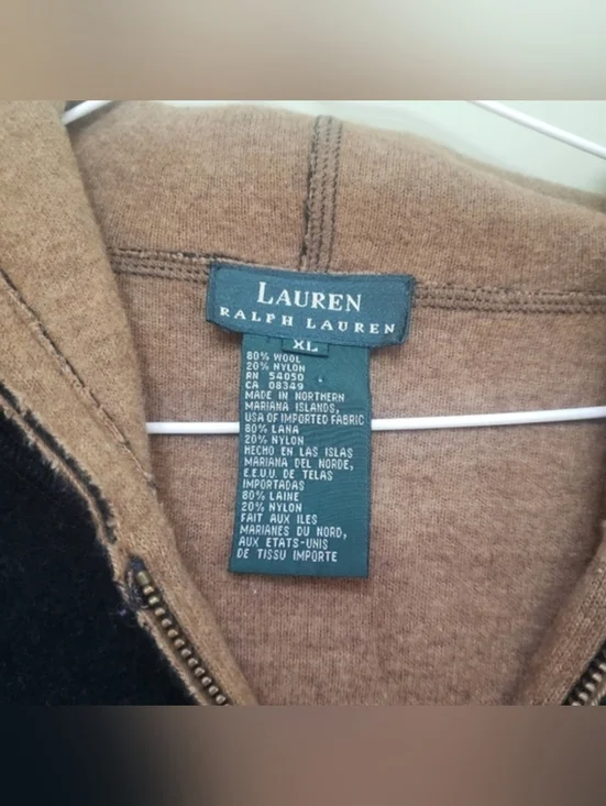 Lauren by Ralph Lauren Black Wool Jacket with Camel Interior & Hood XL - GUC - Picture 3 of 8